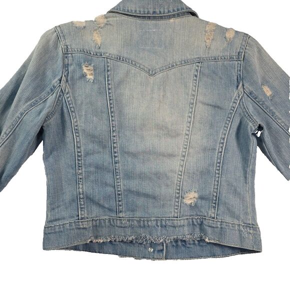 Jessica Simpson Cropped Denim Jacket Size Small Blue Distressed Pixie Fit - Picture 3 of 10